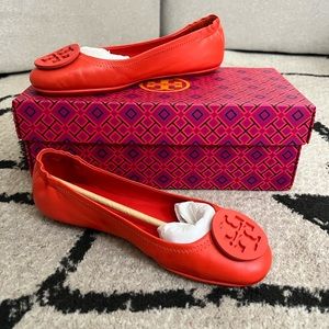 New Tory Burch Poppy Red Logo Ballet Size 6
